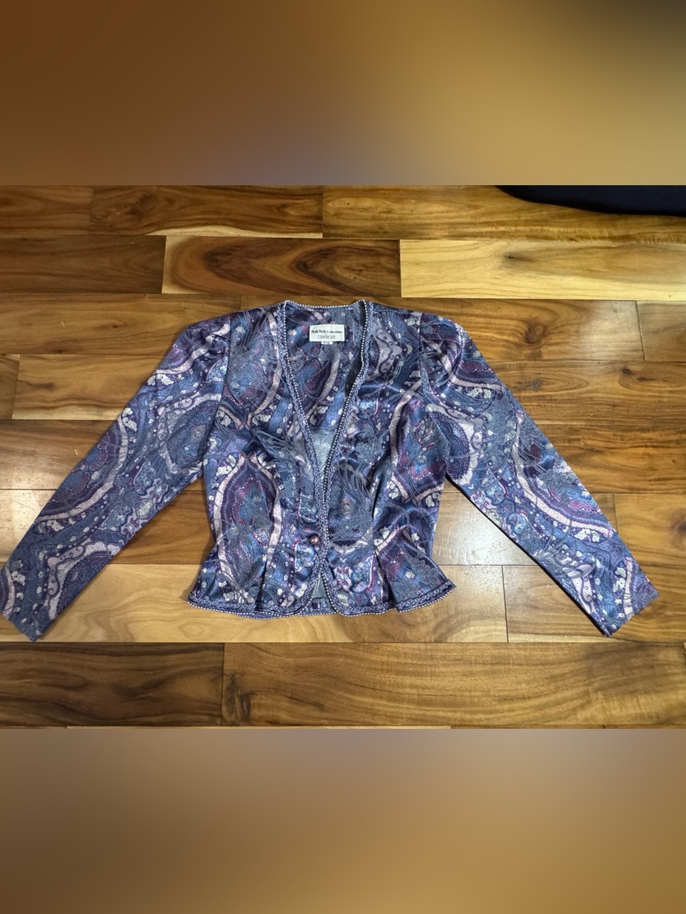 VTG Nah Nah Collection Beaded Paisley Peplum Jacket Blazer With Puff Sleeve